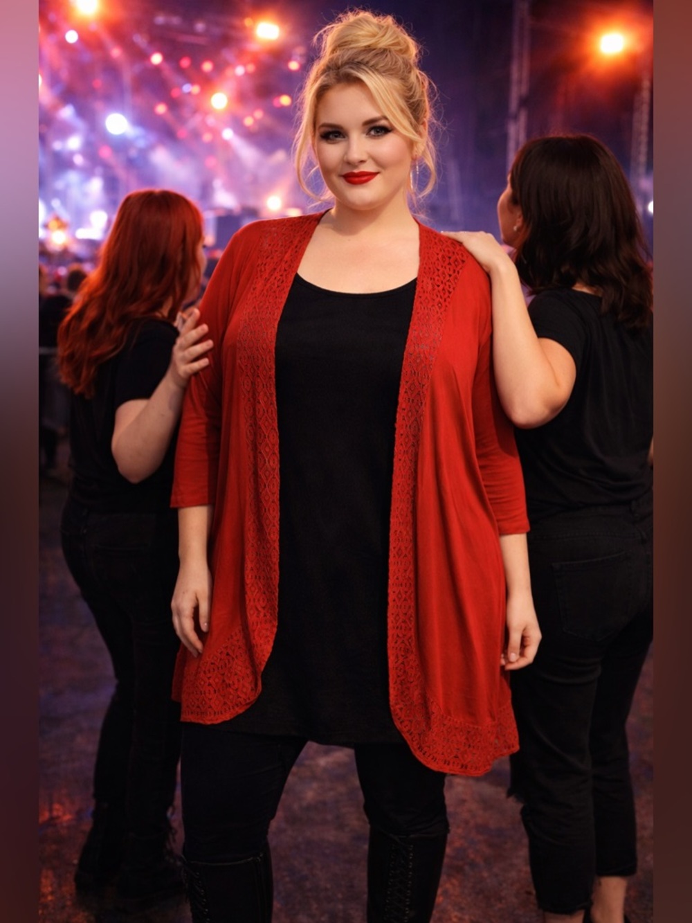 🌹Torrid Red Lace Trim Open Front Cardigan - flattering and great colour.